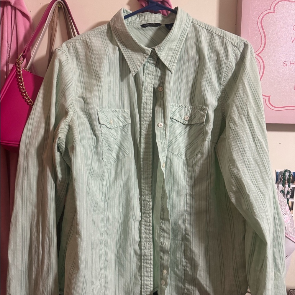 American Eagle Outfitters Mint Green Striped Shirt